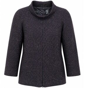 Dana Buchman Jacket Women 12 Wool Silk Funnel Neck Brown Tweed DBMU2526 Classic